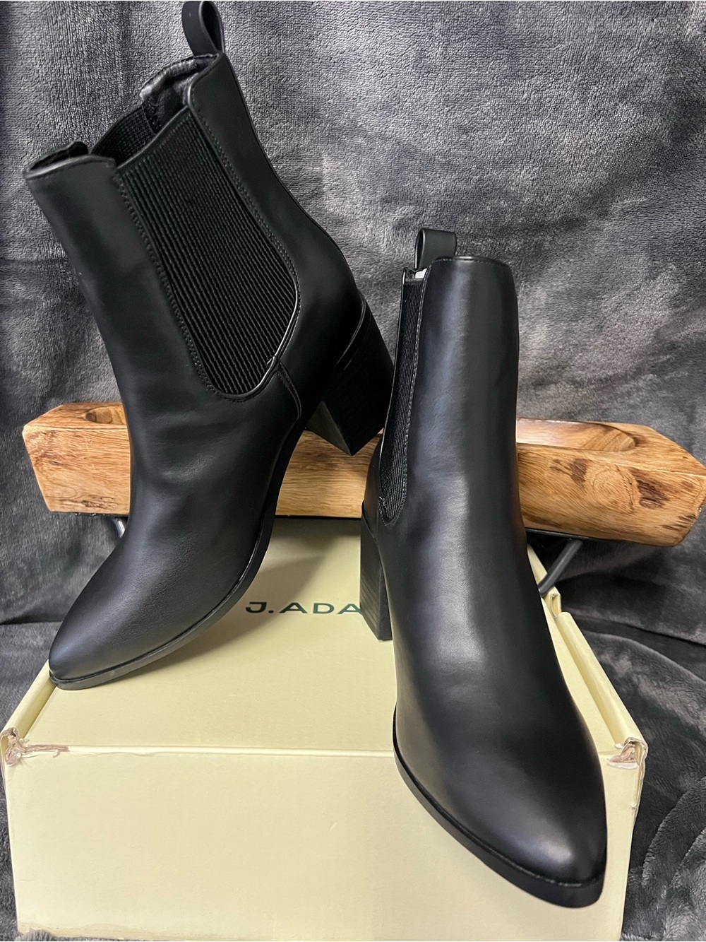 J Adams Black Faux Leather Chelsea Ankle Boots with Block Heel NIB size 6.5